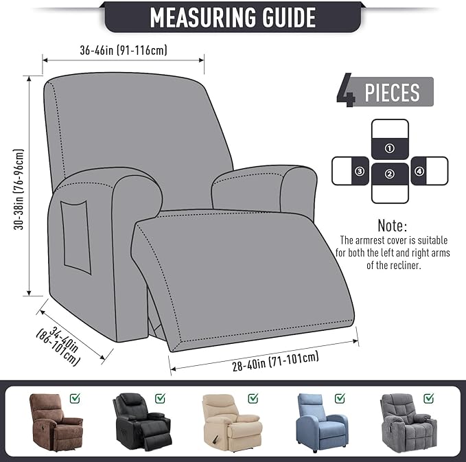 TAOCOCO Oversized Recliner Chair Covers, 1 Seater Streach Recliner Covers Soft