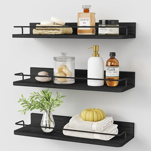 Forbena Black Floating Shelves for Wall, Bahtroom Wall Shelves Over Toilet