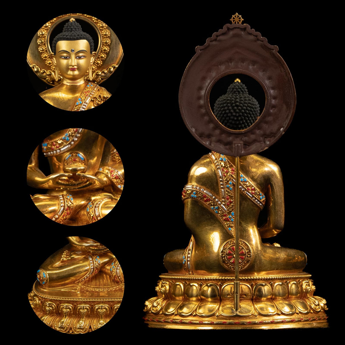 AksharaPadma Tempa Buddha Statue Indoor for Zen Decor,Handcrafted Gold-Plated Buddha Statue for Home Decor – Nepalese Art, Tibetan Buddhism Style, 4.72" (Amitabha)