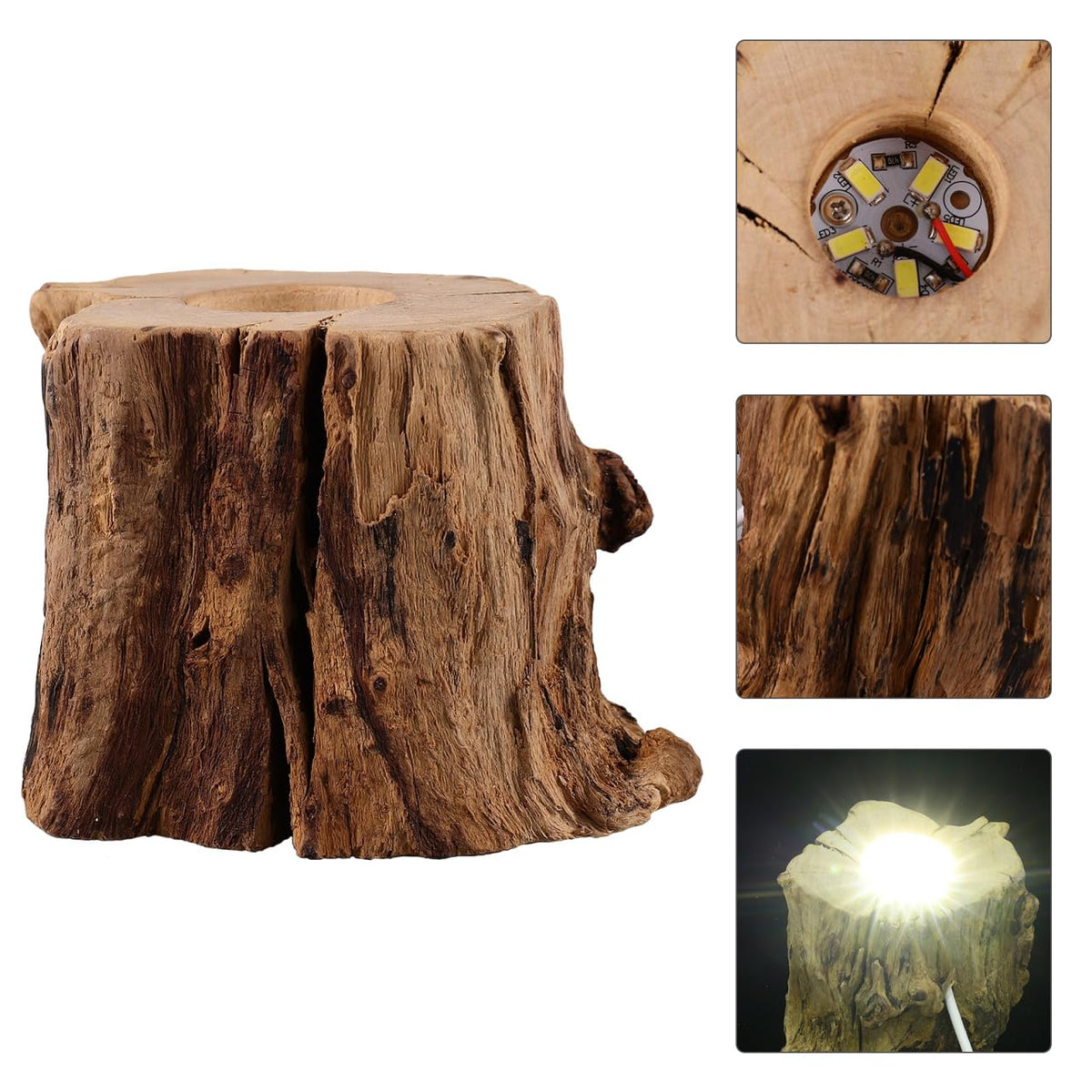 ARTIBETTER Tree Stump Led Light Ornament with Wooden Crystal Ball Stand Usb Night Light 3.54 Inch Lighted Crystal Sphere Base for Home Office Desk Decoration