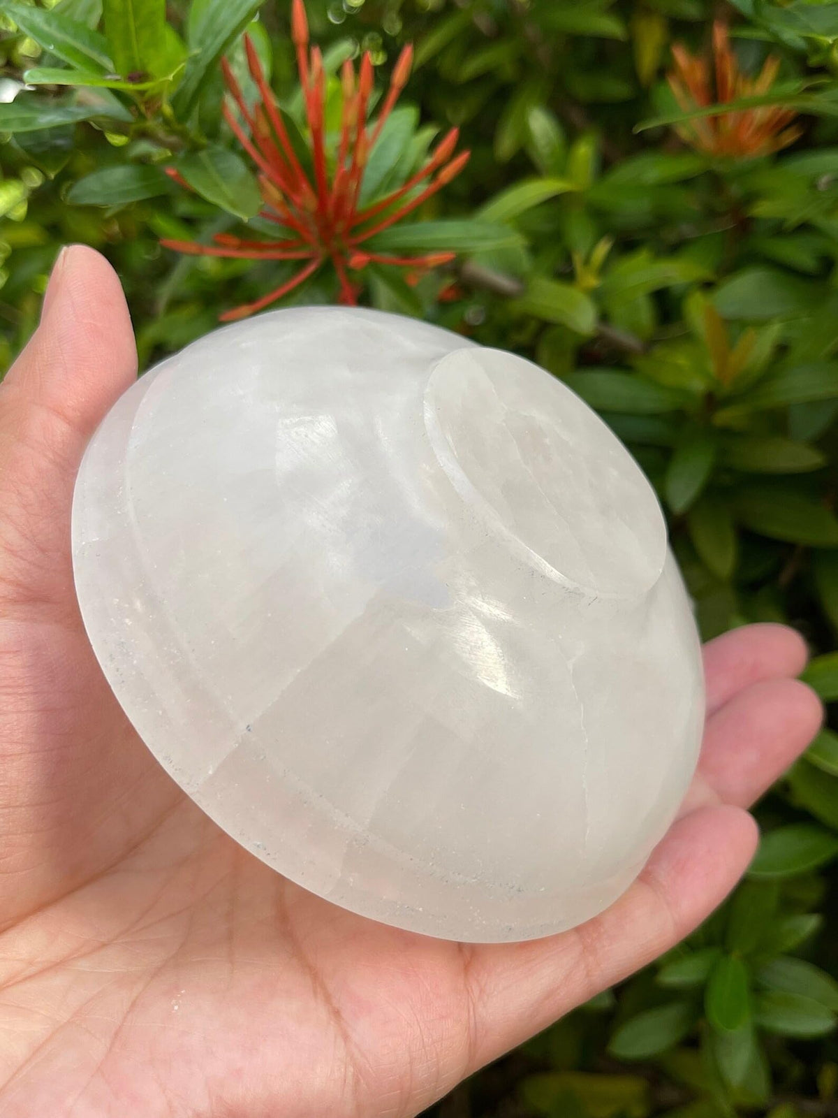 GAF TREASURES Gemstone Carved - 4" Diameter Selenite Crystal Polished Charging Bowl With Curves And Pedestal, Selenite Bowl On Stand