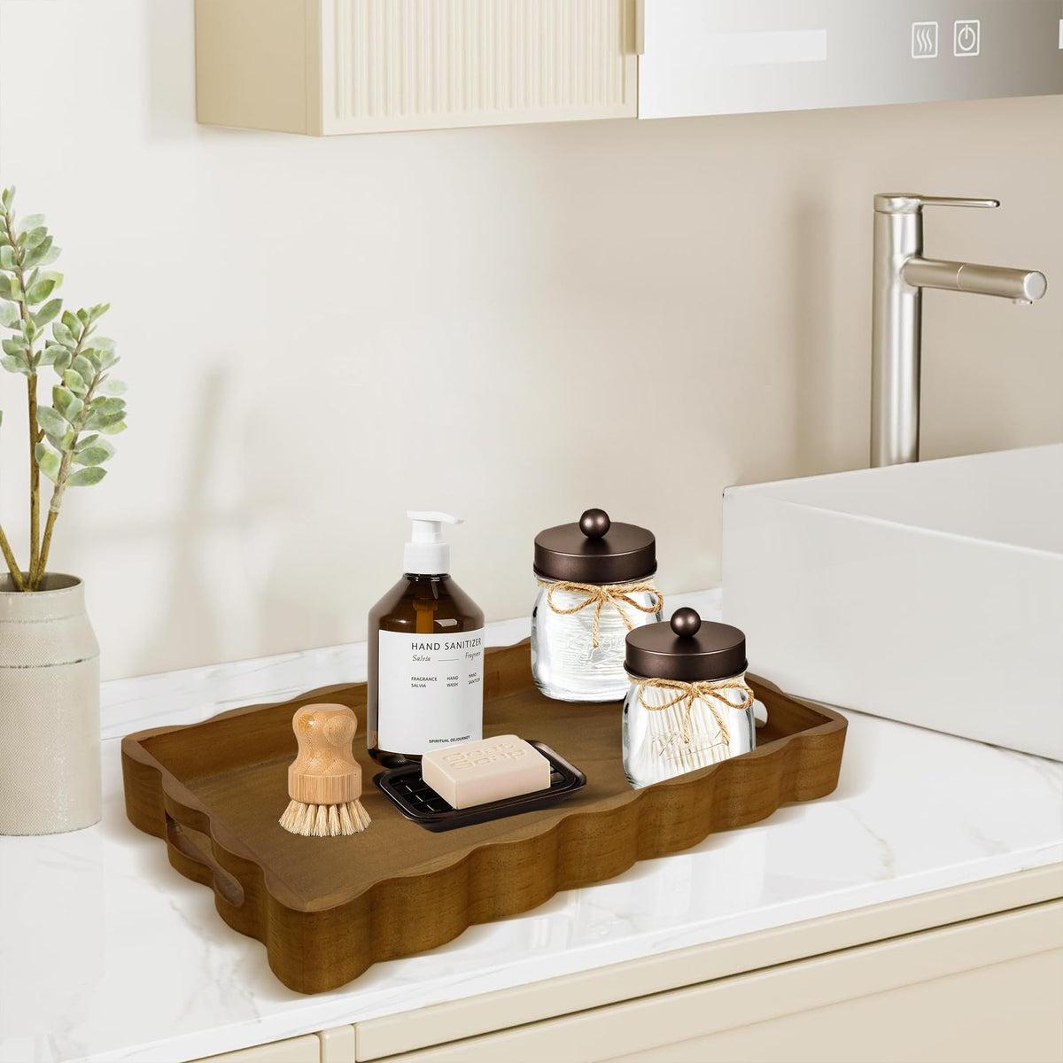 JUIOETURPine Wood Decorative Tray with Handle Rectangular Wooden Serving Tray for Breakfast in Bed,Coffee Table,Dining Table,or Kitchen - Perfect for Living Room,Bedroom,and Entryway Decor (Brown)