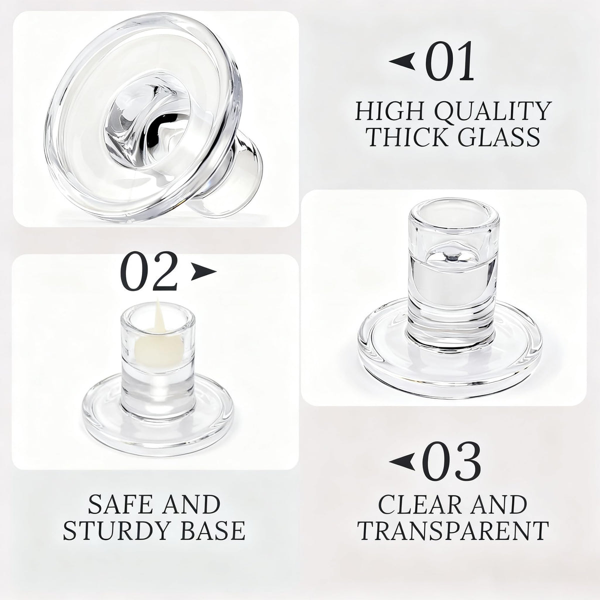 24 Pack Clear Glass Taper Candle Holders, 2.5 Inch Small Candlestick Stands for for Candle Sticks Christmas Party Living Room Dinner Advent Decoration (24)