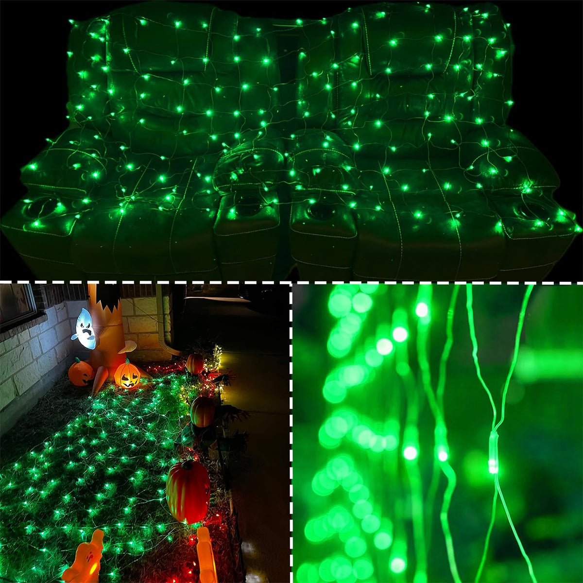 WATERGLIDE Outdoor Christmas Net Lights, 12FT x 5FT 360 LED Mesh String Light with 8 Lighting Modes, Connectable Waterproof Lights for Garden Tree Bushes, St. Patrick's Day Party Decorations, Green