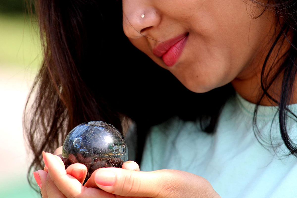 Jet Larvikite Crystal Ball 50-55 mm – Natural Healing Stone Sphere for Meditation, Reiki, Energy Balancing, Home Décor, Protection & Spiritual Growth
