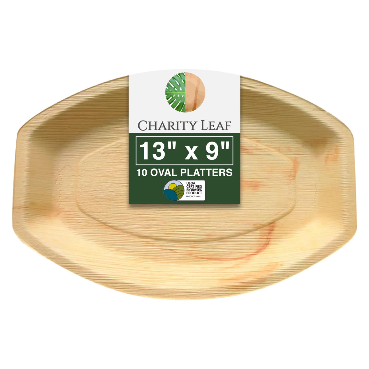 Charity Leaf Disposable Palm Leaf 13" x 9" Trays (10 pieces) Bamboo Like Serving Platters, Disposable Boards, Eco-Friendly Dinnerware For Weddings, Catering, Events