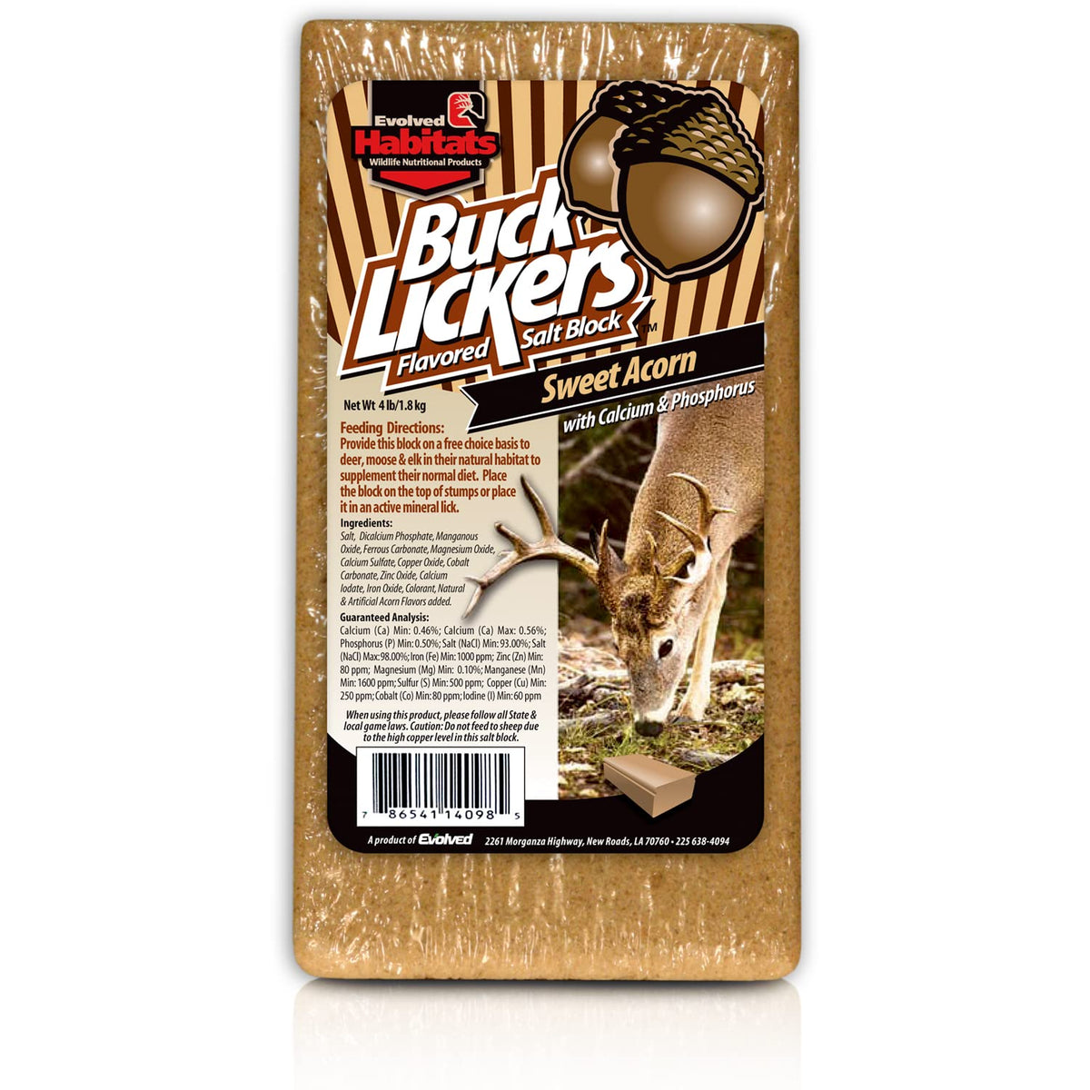 EVOLVED HABITATS Buck Lickers Sweet Acorn Salt Block 4 Lbs Mineral Deer Attractant - Ready & Easy to Use Time-Release All Year-Round Food Supplement for Deer, Elk & Moose