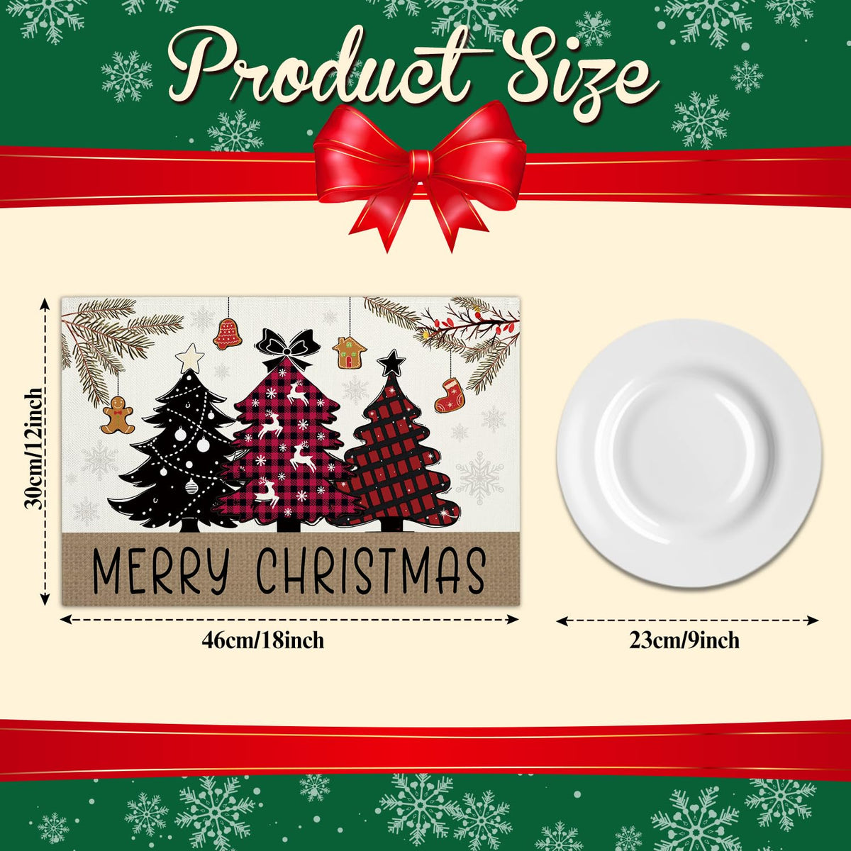 Christmas Tree Snowflakes Placemats Set of 4 Winter Gifts for Christmas Women Rustic Holiday Placemats Decor for Xmas Party Outdoor Home Kitchen Dining Recyclable Table Mats 12x18 inch - DH718