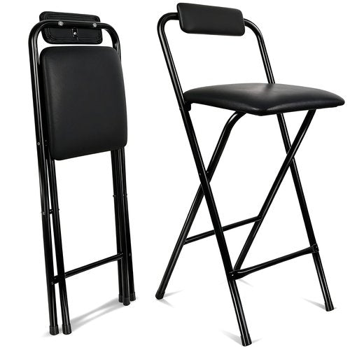 FATOLRD Folding Bar Stool with Back, 1 pcs Tall Foldable Stool Chair Portable Collapsible Stool for Adult Counter Height Seat Leather Padded Kitchen Shop Comfortable Sturdy
