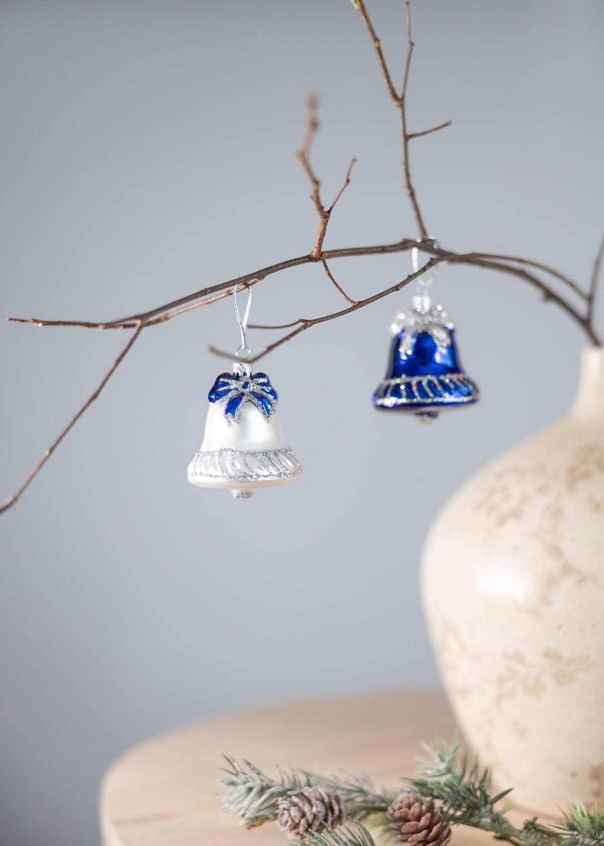 Polish Gallery Small Christmas Ornaments Blue Jingle Bell Handcrafted Mouth Blown Glass Christmas Ornaments in Bulk Small Ornaments for Crafts Made in Poland