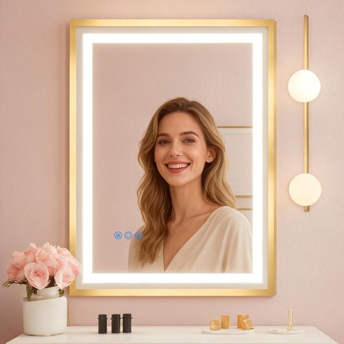 LED Bathroom Mirror 20X28 Makeup Mirror with Lights, Wall-Mounted Vanity Mirrors, Hollywood Lighted Mirror with Stepless Dimmable, Anti-Fog Wall Mirrors Back Front Light Bathroom Mirror (20"x28")