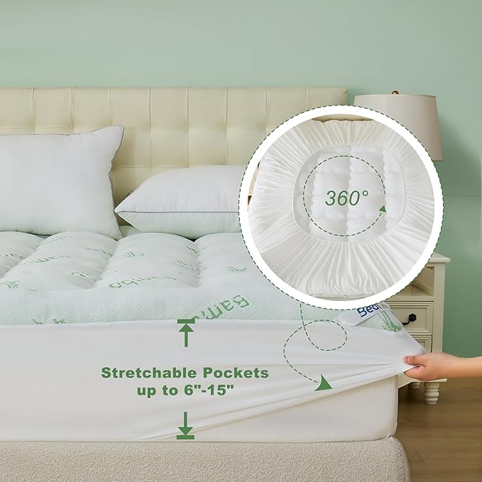 BEDLORE Twin Mattress Topper Viscose Derived from Bamboo, Thick Pillow Top