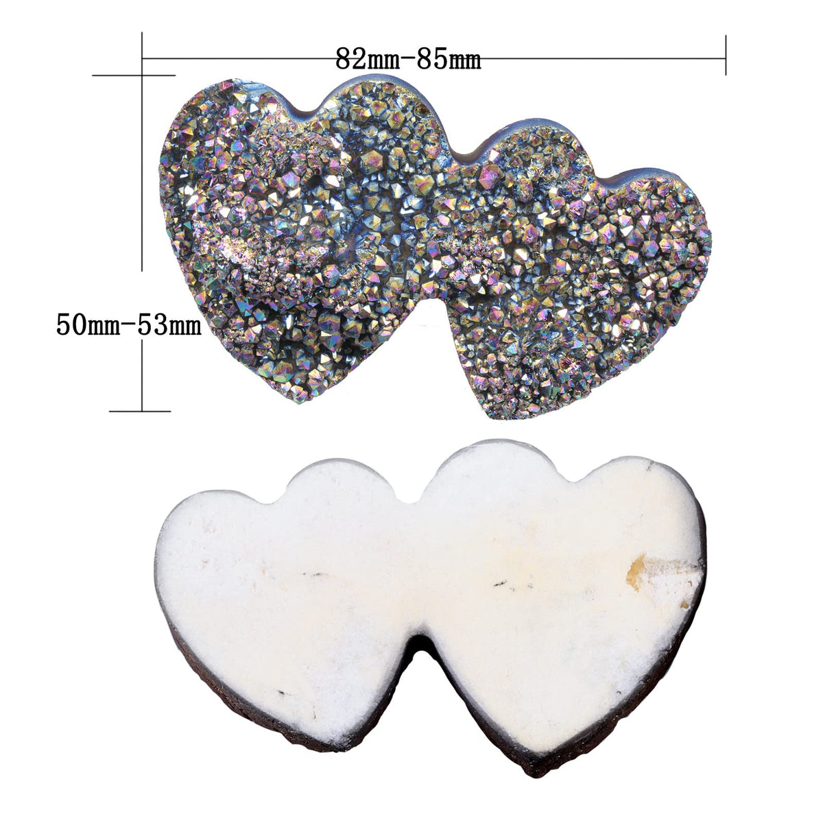 Rockcloud Double Heart Shape Titanium Coated Crystal Quartz, Natural Cluster Druzy Geode Figurine Mineral Specimen for Home Office Wedding Decor, Rainbow