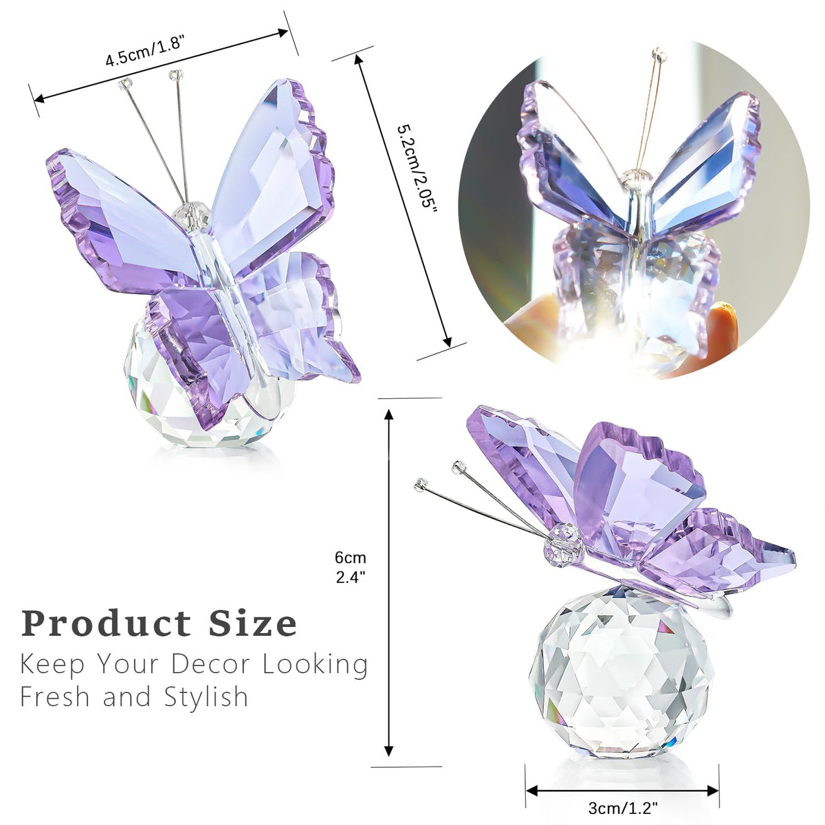 H&D HYALINE & DORA Crystal Cut Butterfly Animal Ornament and Purple Crystal Butterfly Figurine with Crystal Ball Base