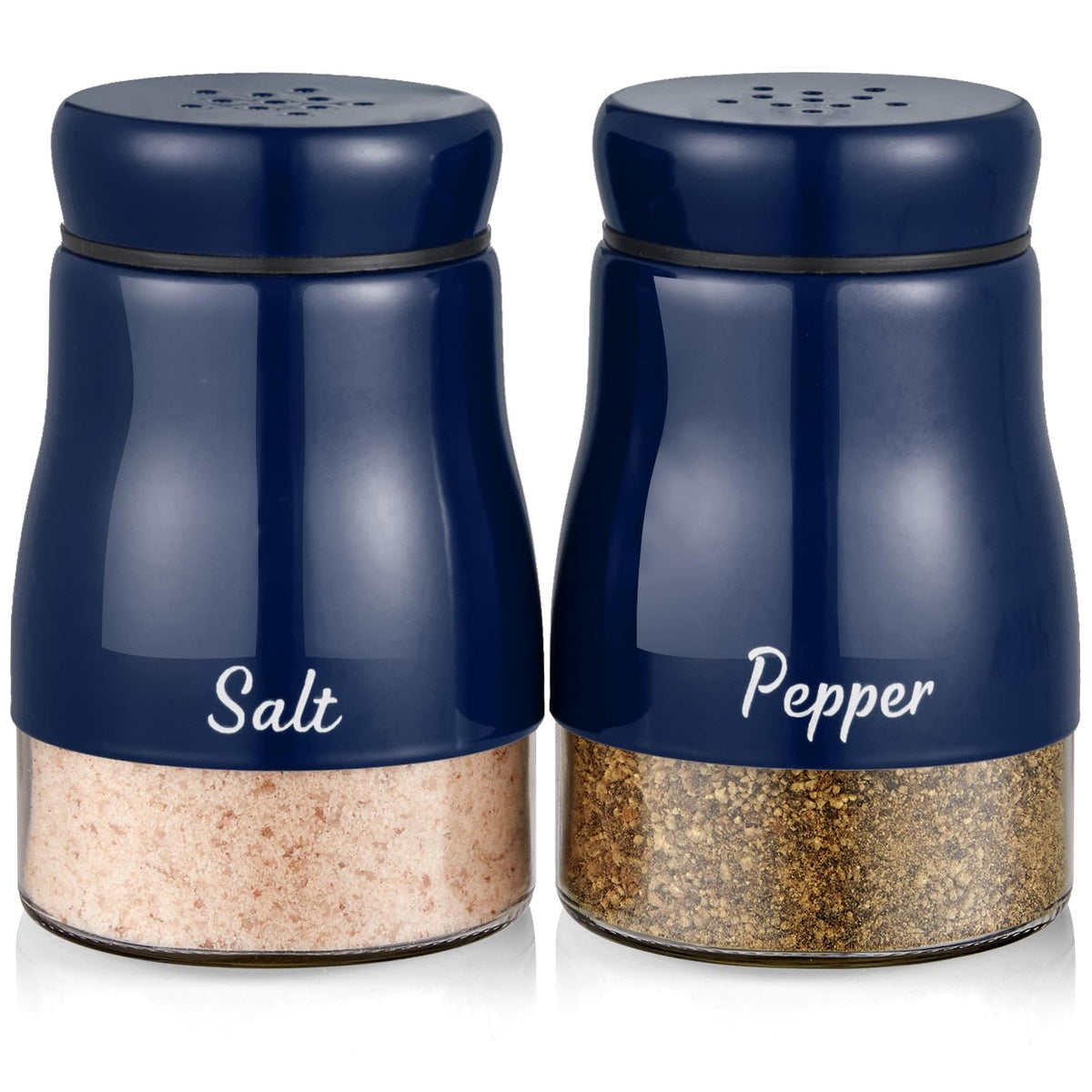 Navy Blue Salt and Pepper Shakers Set, Bivvclaz 5 Ounce Salt and Pepper Dispenser with Glass Bottom, Cute Salt and Pepper Shakers for Blue Kitchen Decor and Accessories