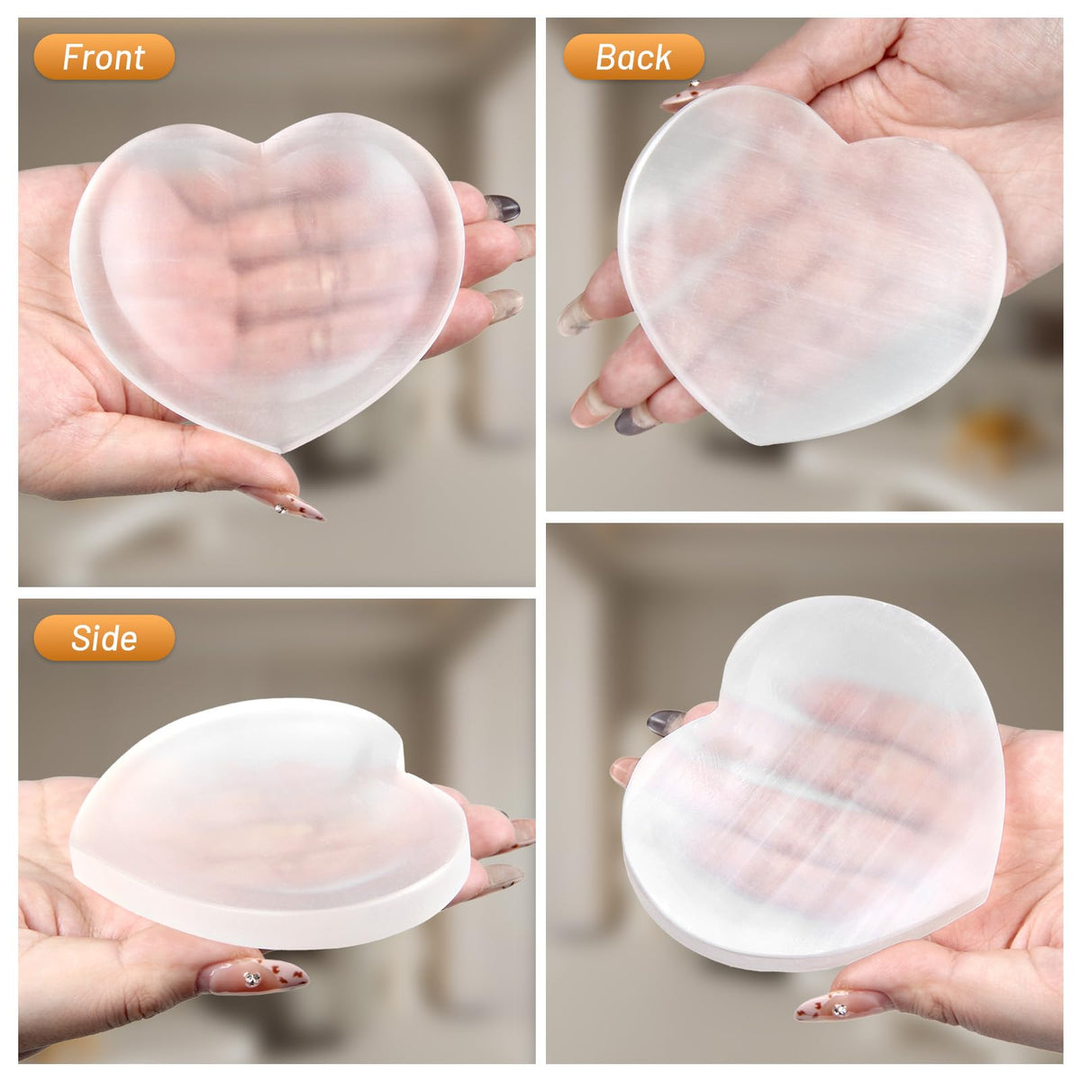 Orientrea Selenite Bowl – 3.9" Selenite Crystal Bowl Heart Shape for Energy Cleansing, Charging, Meditation, Home Decor & Healing Crystals, Crystals and Healing Stones