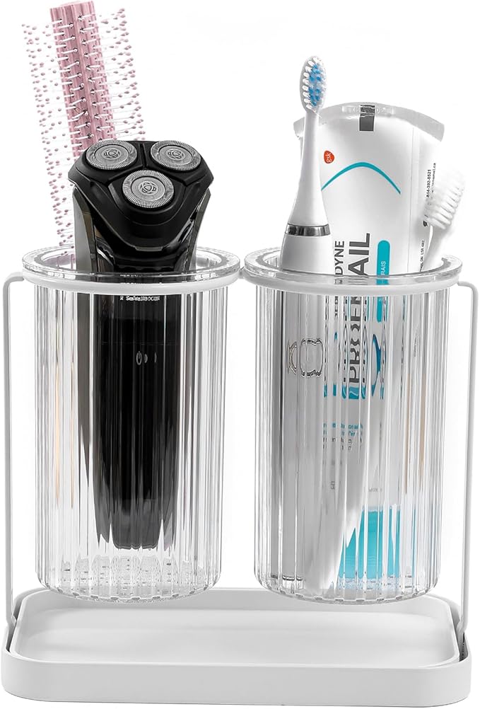 Toothbrush Holders with Drain Tray, 2 Slots Hanging Toothbrush and Toothpaste