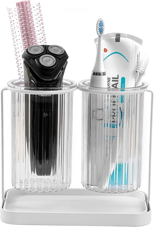Toothbrush Holders with Drain Tray, 2 Slots Hanging Toothbrush and Toothpaste