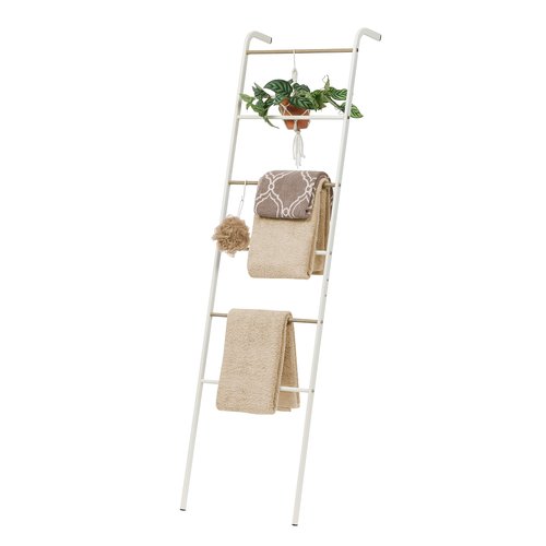 IRIS USA Clothing Rack, Blanket or Garment Ladder, Easy to Assemble, Standing Metal Sturdy Garment Rack, Small Space Storage Solution, Modern Versatile Design, Long-Term Durability, Ladder, White