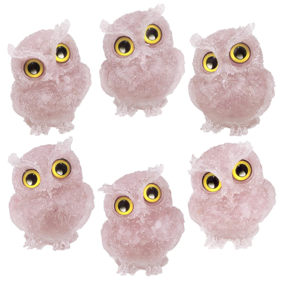 TUMBEELLUWA Set of 2 Mini Rose Quartz Crystal Organite Owl Figurine Ornaments, Decorative Resin Owl Statues for Home Office Table, Plant Pot, Micro Landscape, 3 Inches