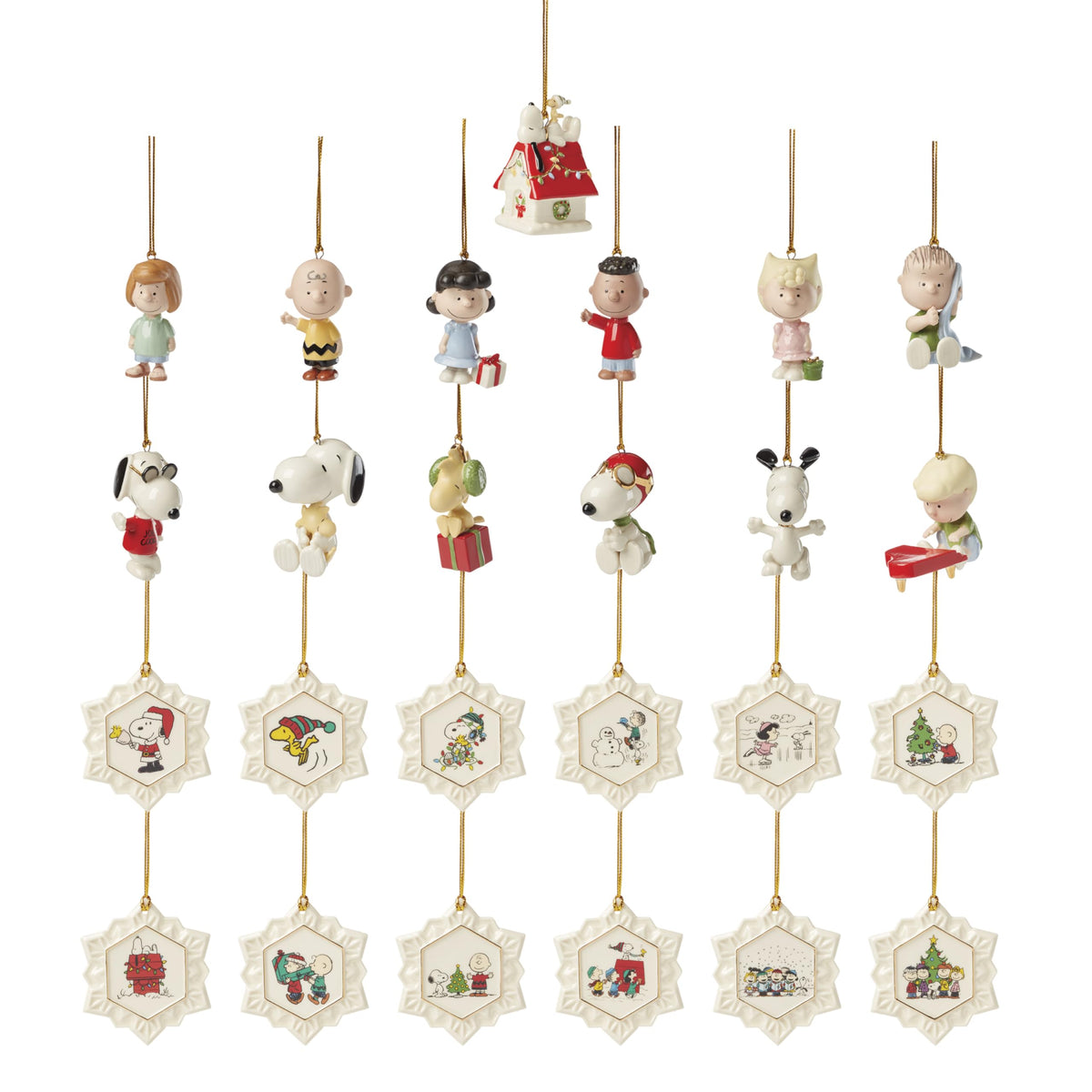 Lenox 897745 Peanuts Advent Calendar, Christmas Ornaments, 2025, Holiday Decorations, 25-Piece Ornament Set