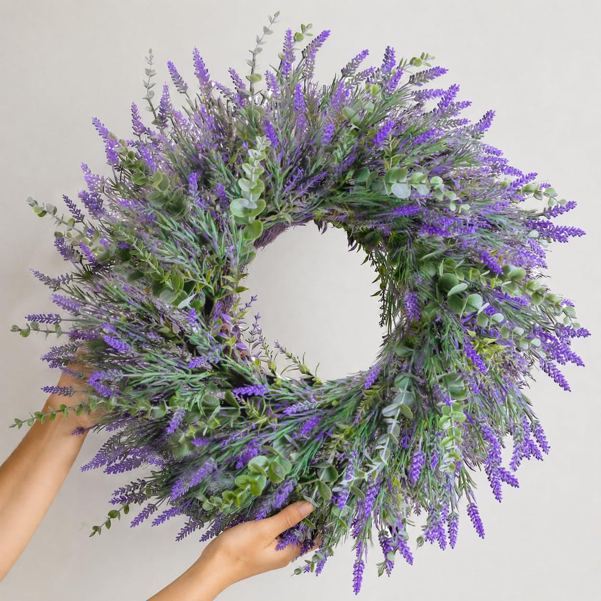26'' Lavender & Eucalyptus Wreath for Front Door, Window - Artificial Eucalyptus Leaves Greenery Outdoor Wreath for Wedding Farmhouse Porch Wall Room Home Decor (Purple)