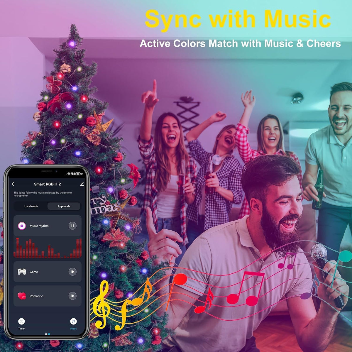 PMS Smart WiFi LED Christmas Lights, APP-Controlled RGB Fairy String Lights, Ideal for Xmas Tree, Garden, Home, Party, Halloween Festival Deco (33ft-100LED)