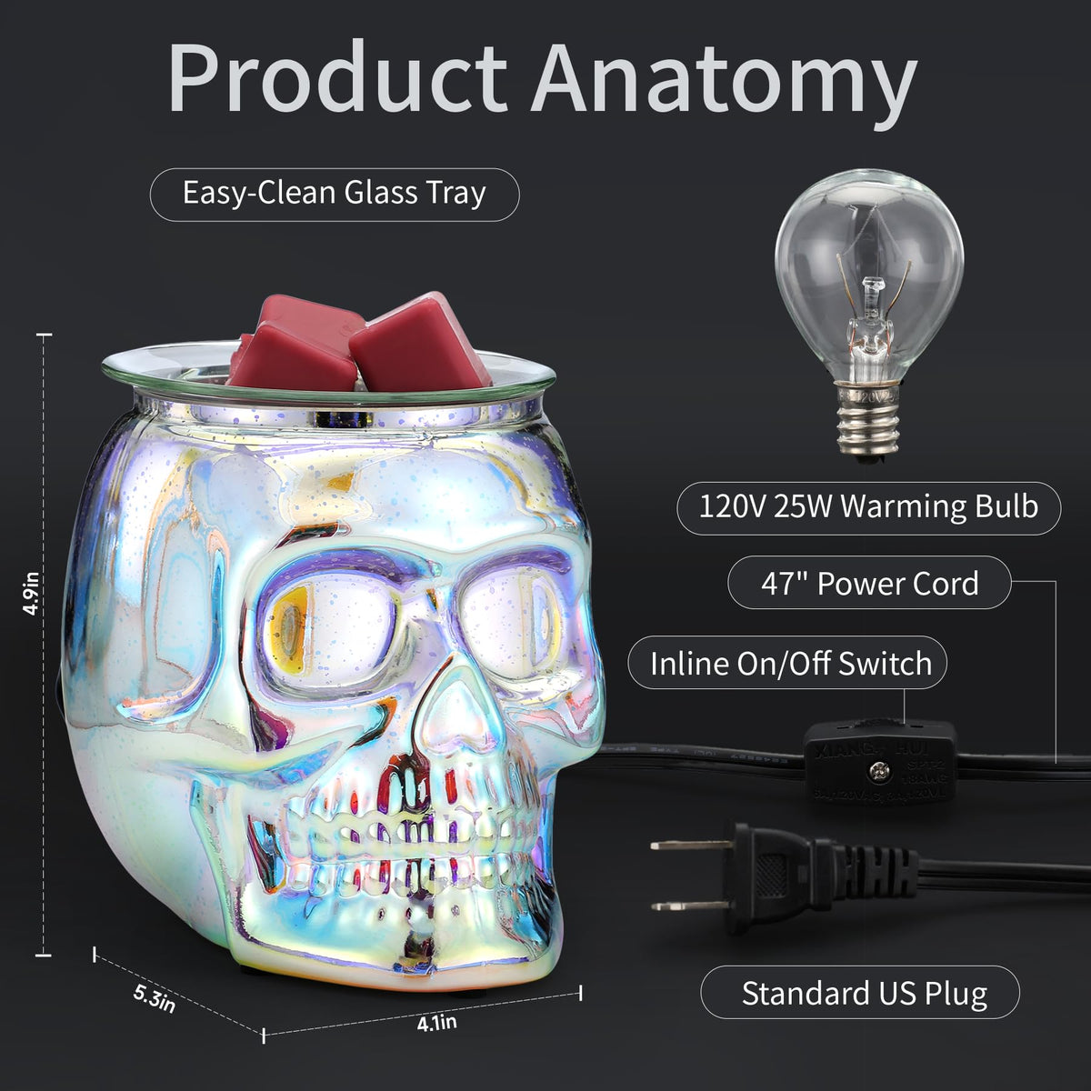 Threeight Skull Wax Melt Warmer Electric, Gothic Home Decor Night Light, Wax Burner for Scented Wax, Unique 3D Rainbow Skull Gifts
