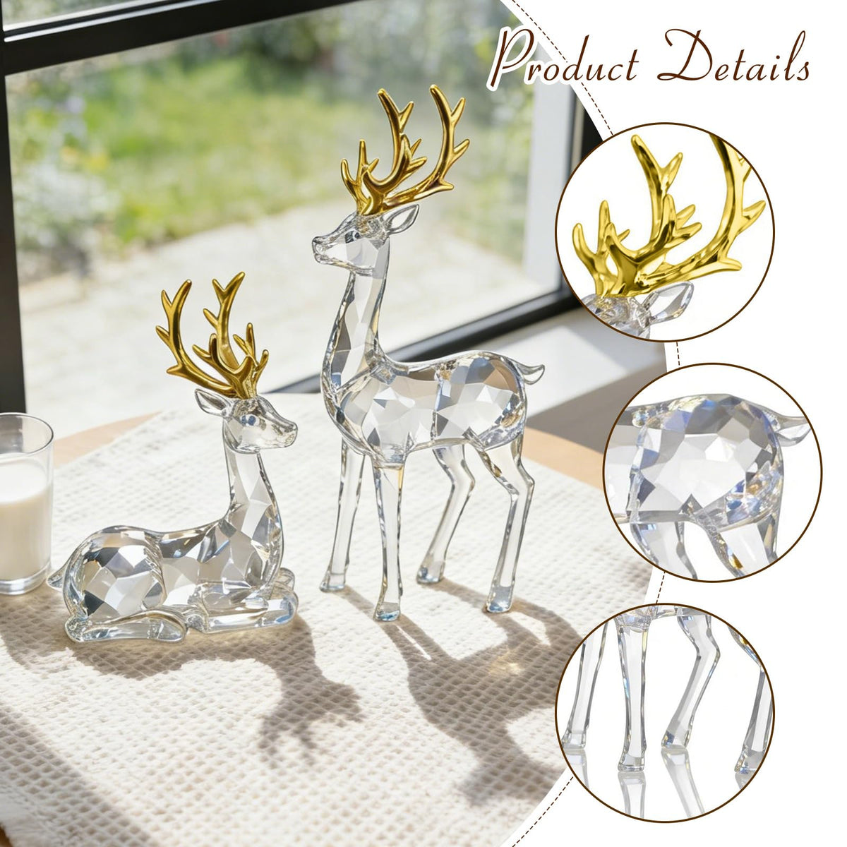 EverZenHub Christmas Reindeer Figurines, Set of 2 Resin Deer Statues - Handcrafted Holiday Tabletop Decor for Mantel, Shelf, Cabinet | Elk Sculpture Home Décor Gift