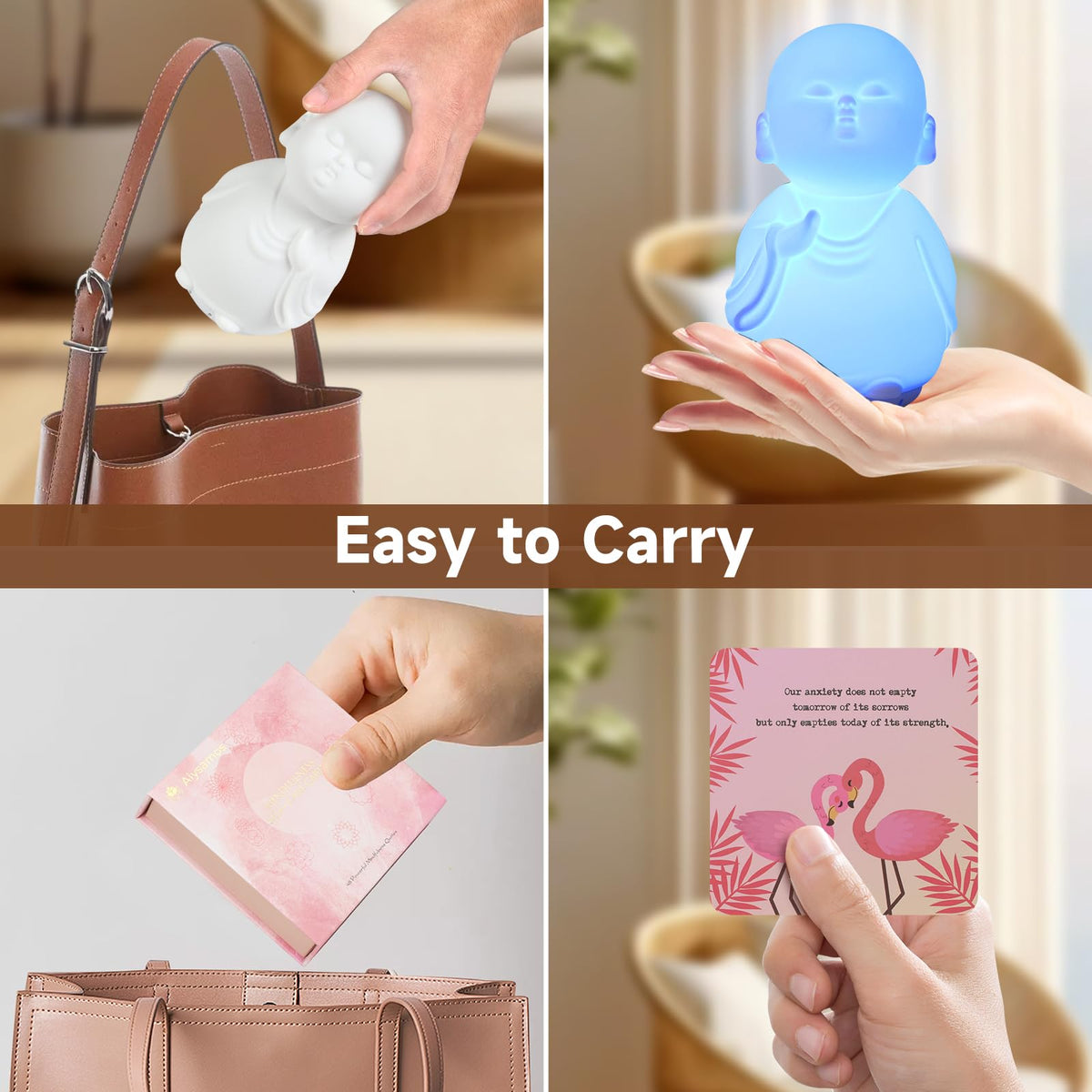 Mindfulness Tool Set with Guided Visual Meditation Breathing Lamp and 48 Positive Affirmation Cards, 3 in 1 Device with Night Light & Noise Machine, Self-Care Gift for Anxiety Relief and Relaxation