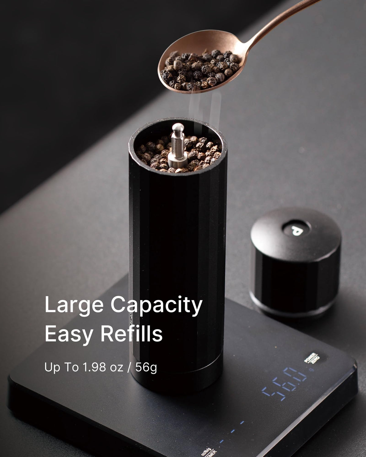 HOTQILIN Manual Pepper Grinder, Heavy Duty All-Metal Pepper Mill, High Output Grinding, Magnetic Powder Chamber for Cleaner Countertops, 60+ Precision Settings, Commercial Grade (Matte Black)