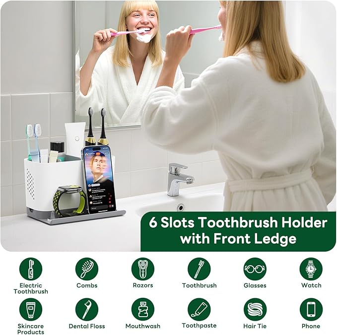 Toothbrush Holders for Bathrooms, Adjustable 6 Slots Electric Toothbrush and