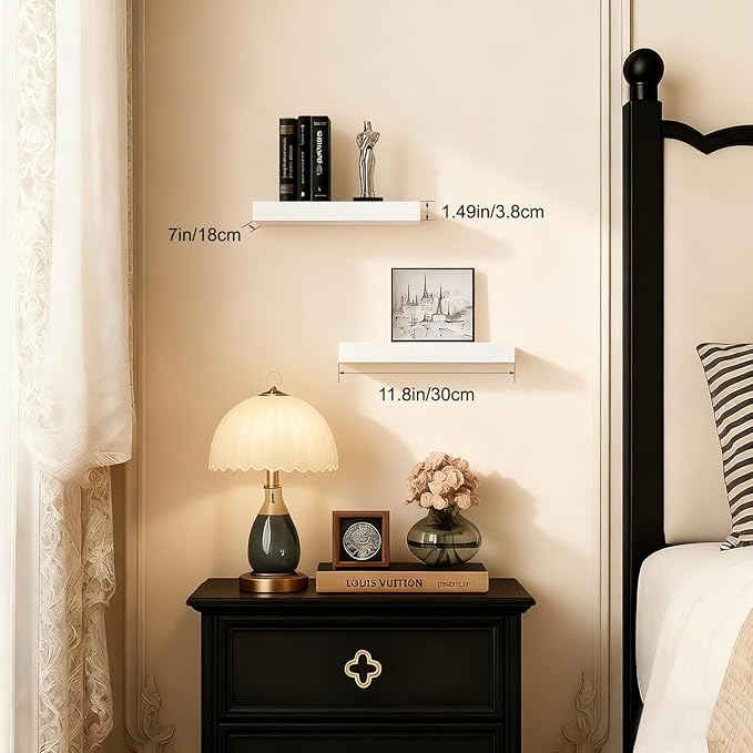 Floating Shelves for Wall White Shelves Bathroom, Bedroom and Living Room