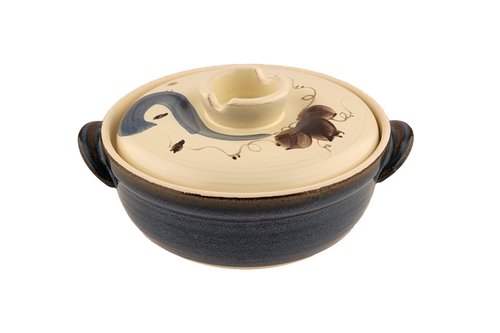 Lake Tian Ceramic/Clay Cooking Pot, Japanese Donabe, Chinese Ceramic/Casserole/Earthen Pot Cookware Stew Pot Stockpot with Lid Small Steam, Flower Pattern, 3.4QT