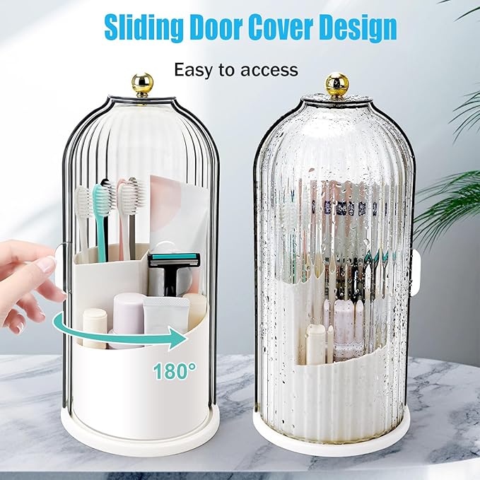 Concealed Toothbrush Holder, Rotating Bathroom Organizer Countertop, Toothbrush