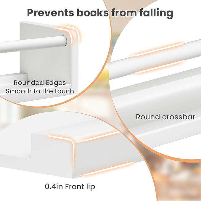 upsimples 2 Pack Nursery Book Shelves, 23.6 Inch Floating Bookshelves