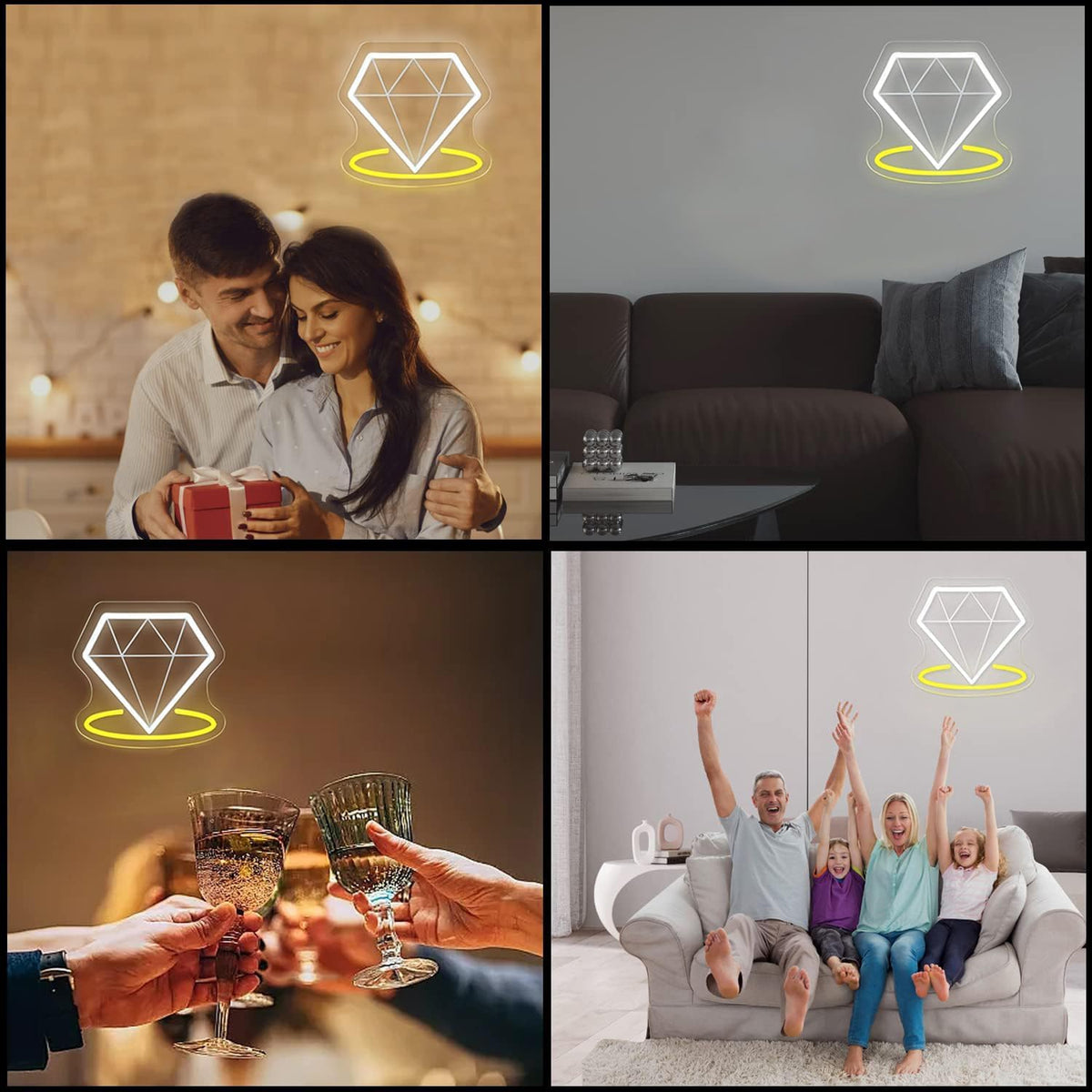 Sunchayi USB-Powered Diamond Beach Wave LED Night Light for Man Cave, Bedroom, Wedding, Living Room, Party, Bar - Adjustable Brightness Glowing Neon Sign