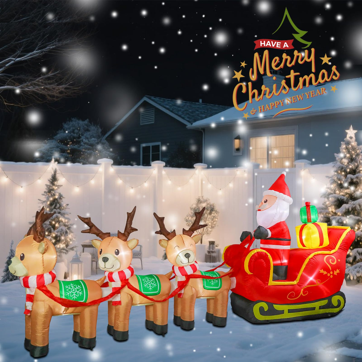 MUMTOP 12FT Long Christmas Inflatables Outdoor Decorations, Inflatables Santa Claus Sleigh with Reindeer Christmas Blow up Yard Decorations Built-in LED Lights for Outdoor Party Holiday Decor
