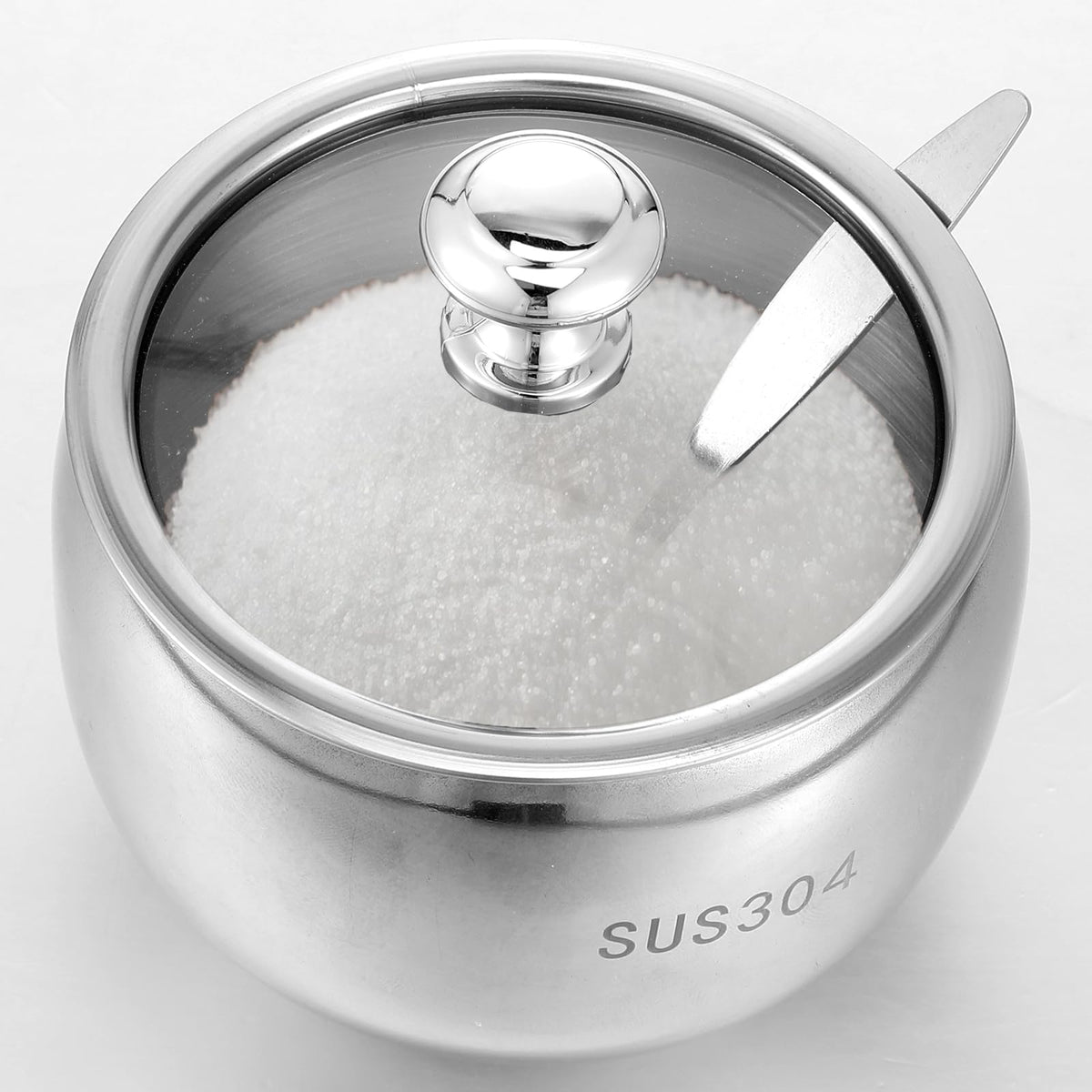 JOUTYFOR 3 Grids 304 Stainless Steel Seasoning Containers Set with Lid Spoon and Tray, Condiment Jar Spice Container, Condiment Canisters Pots for Serving Sugar, Pepper, Salt, Spice