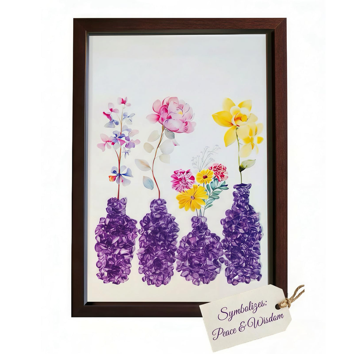 Boohyjtong DIY Real Amethyst Crystal Art Kit with Frame - 3D Purple Gemstone Vase Wall Decor - Natural Healing Stone Mosaic Craft for Adults - Relaxing February Birthstone Gift for Women