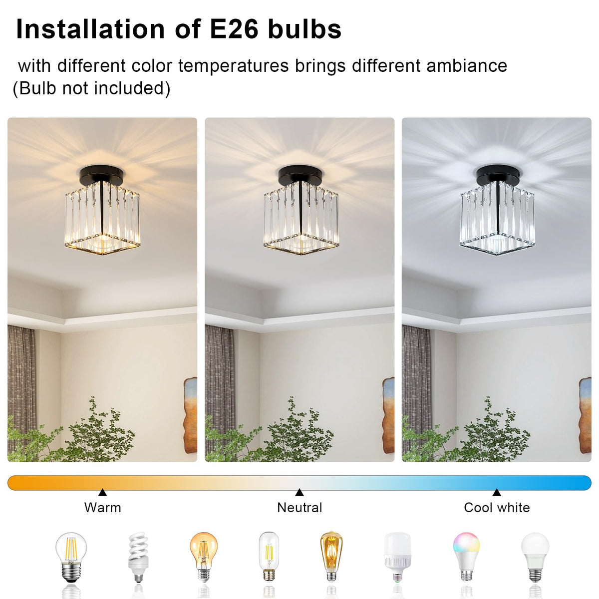 Goeco 2 Pack Square Crystal Semi Flush Mount Ceiling Light, 5.1 Inch Modern Black Mini Size Close to Ceiling Light Fixture for Hallway, Entryway, Stairway, Bathroom