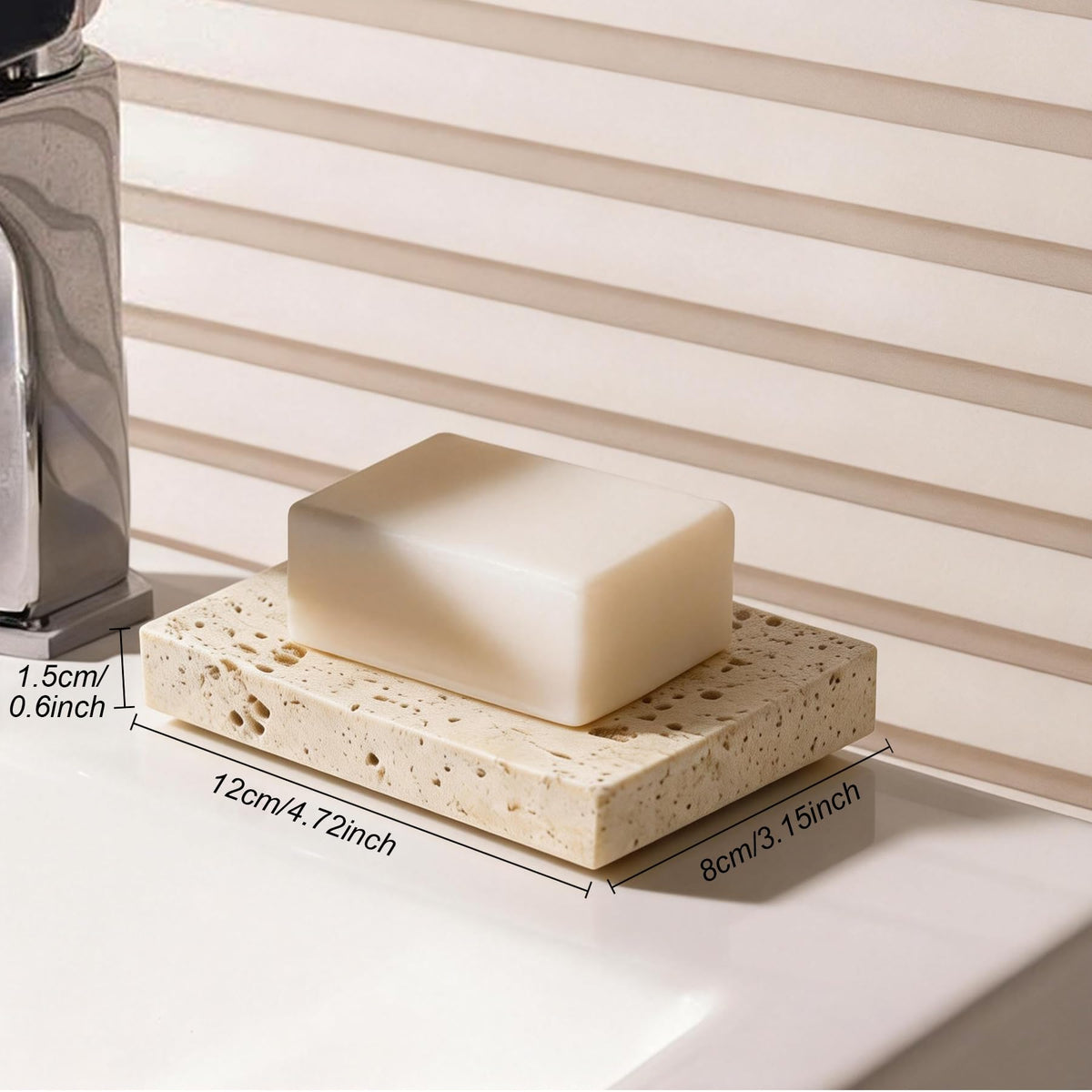 Natural Marble Soap Dish for Shower Stone Tray Small Bar Soap Holder with Self Draining | Non-Slip, Luxury Bath Room Accessories, Sponge Dish Scrubbers Tray for Kitchen Sink Counter Top (Travertine)