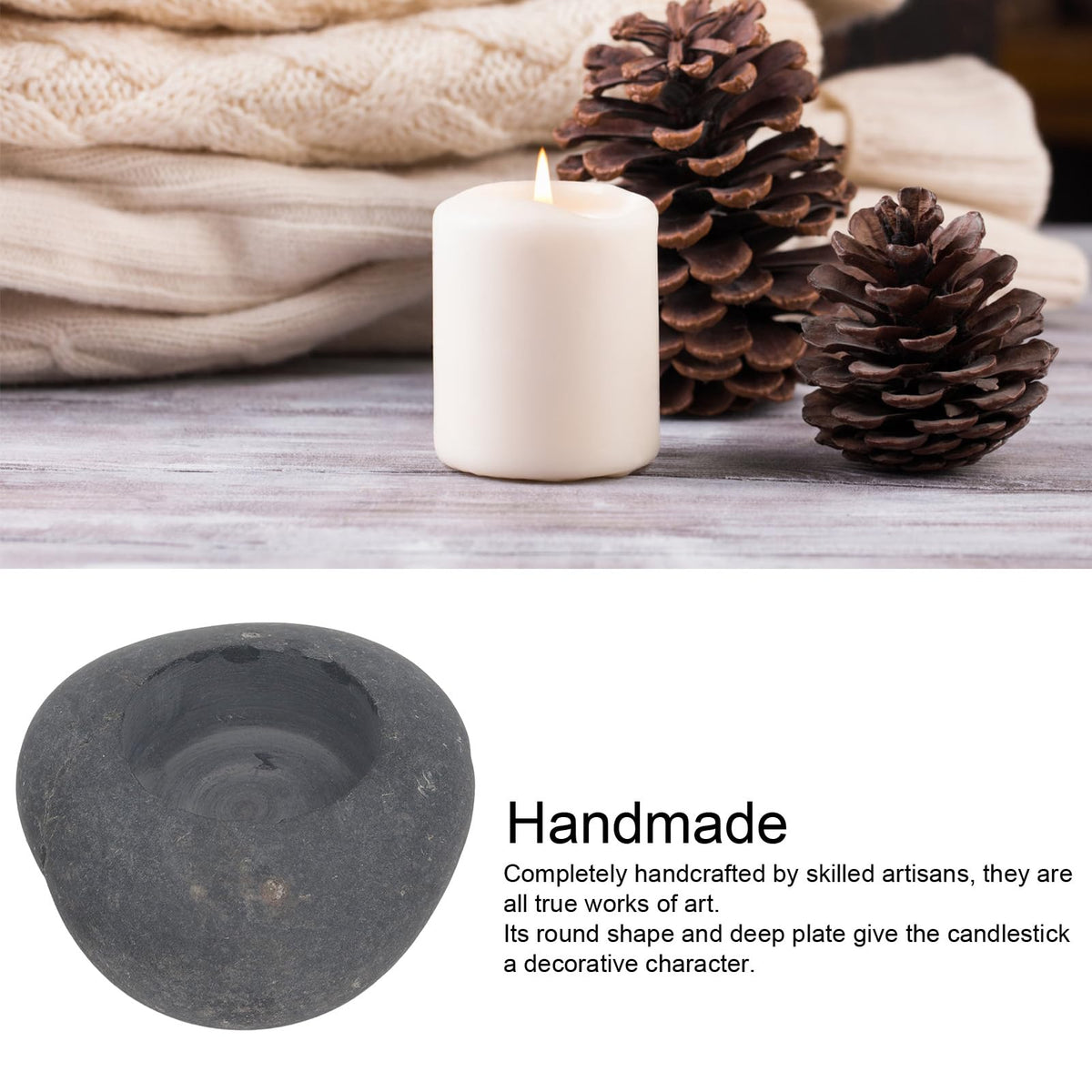 Handmade Stone Tealight Candle Holder, Sturdy and Compact Size Design Decorative Pebble Multifunctional and Lightweight Candle Holder for Wedding Home Decor