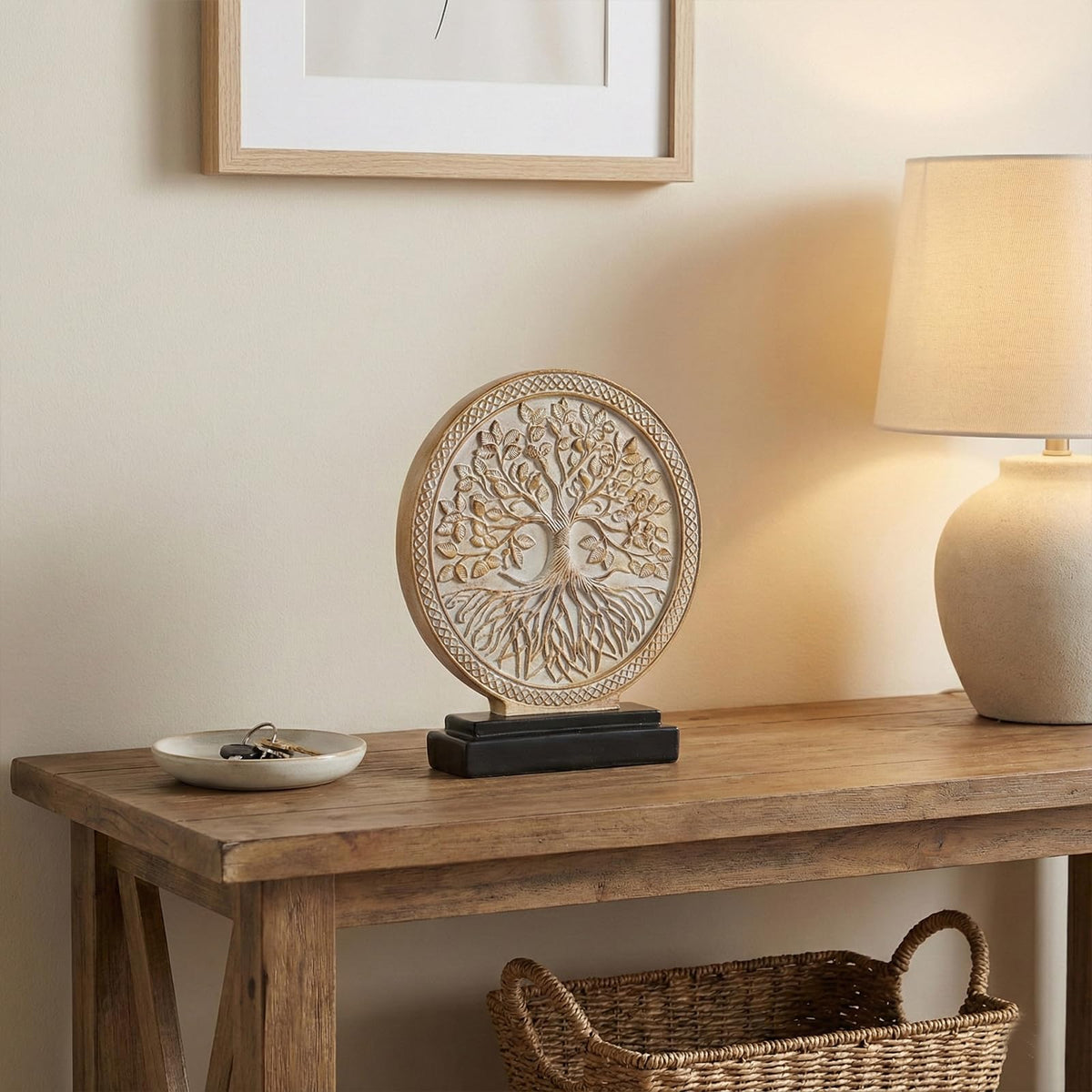 LCCCK Tree of Life Statue, Resin Round Tree Sculpture for Cabinet Decor, Shabby Chic Knick Knacks, Living Room Mantle Entryway Table Top Accent, Symbolic Family Roots Home Decor