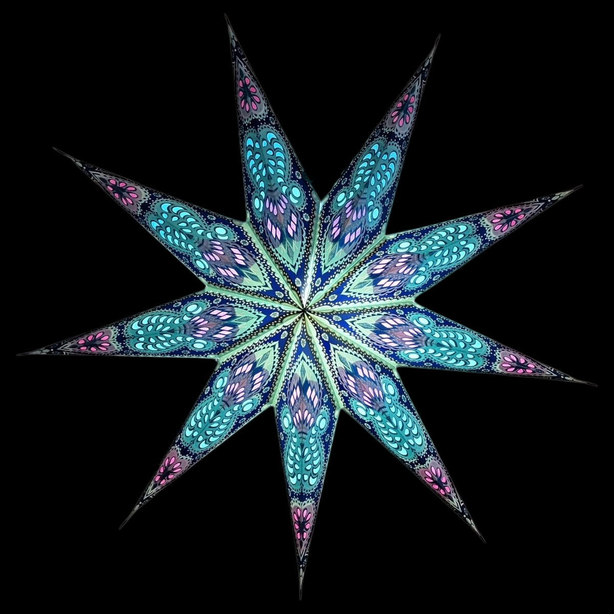 YEPSIO Lantern Lampshade Paper Star Light Shades Large 60cm Hanging Decorations for Christmas Wedding Home Decoration Birthday Party Foldable 9 Pointed Star (Glitter Blue, Purple, Red)