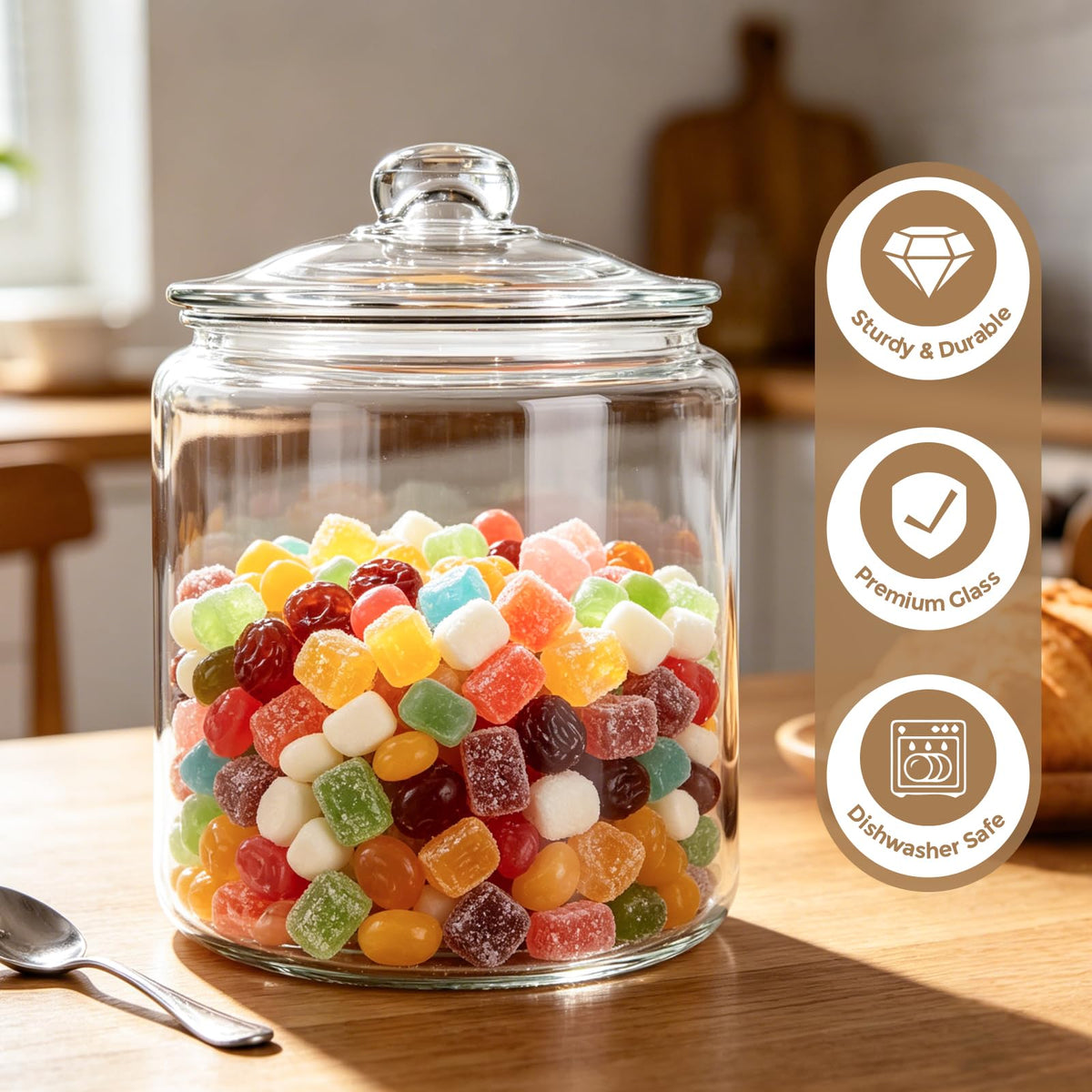 Masthome 1 Gallon Glass Jar with Lid,Large Glass Cookie Jar,Wide Mouth,Dishwasher Safe,Large Clear Jar,Storage Containers with Lids For Flour,Nuts,Cookies,Snacks