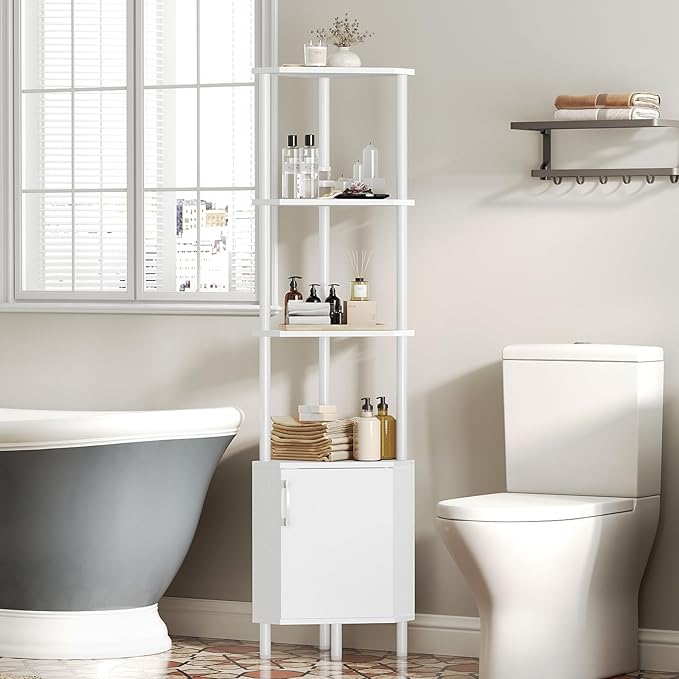 HOOBRO Corner Cabinet with LED Light, Corner Shelf Stand with Storage and Doors