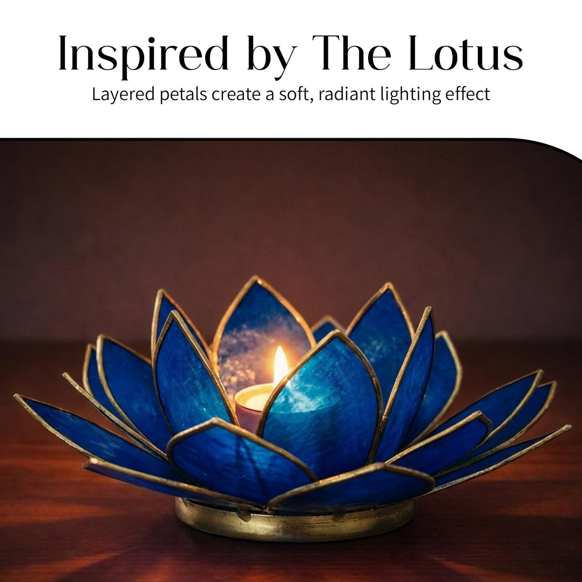 OM Gallery Gemstone Lotus Tealight Holder - Handcrafted Capiz Shell Design for Soft Glow, Elegant Home & Table Decor, Wedding Centerpieces, Votive Candle Styling, and Thoughtful Gifting - Sapphire