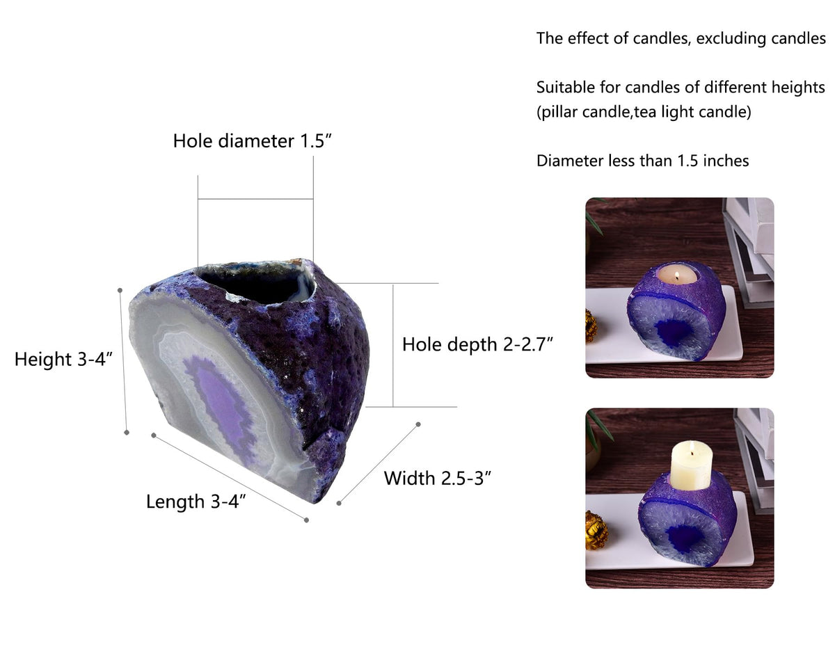 AMOYSTONE Natural Purple Agate Candle Holder 1.5-2lb, Raw Geode Base - Versatile Decor for Meditation, Yoga Studio & Home Mantel