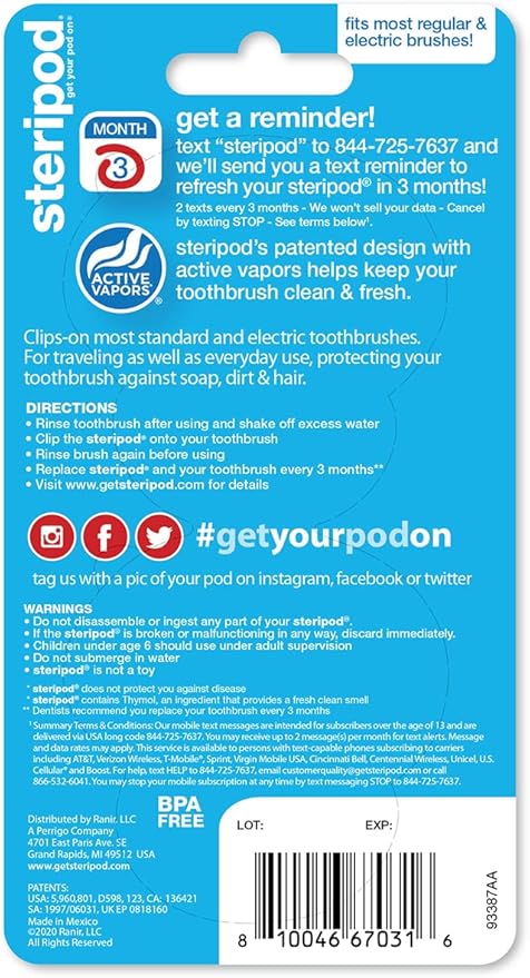 Steripod Kids' Clip-On Toothbrush Protector, Keeps Toothbrush Fresh and Clean